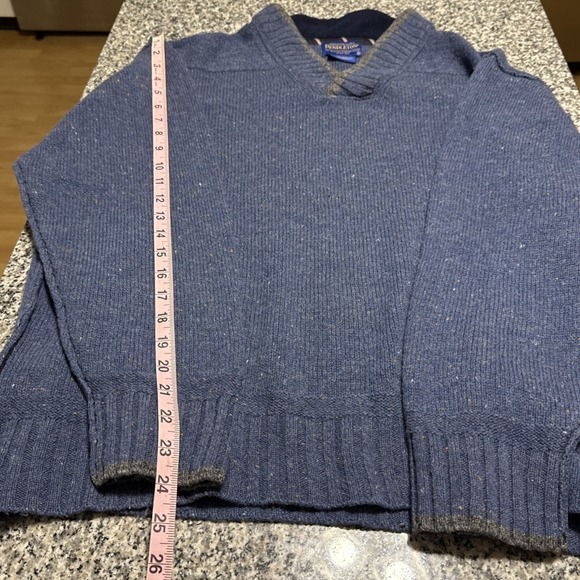 Pendleton Sweater Men's L Blue 100% Shetland Wool V-Neck Speckled Melange - Picture 7 of 8
